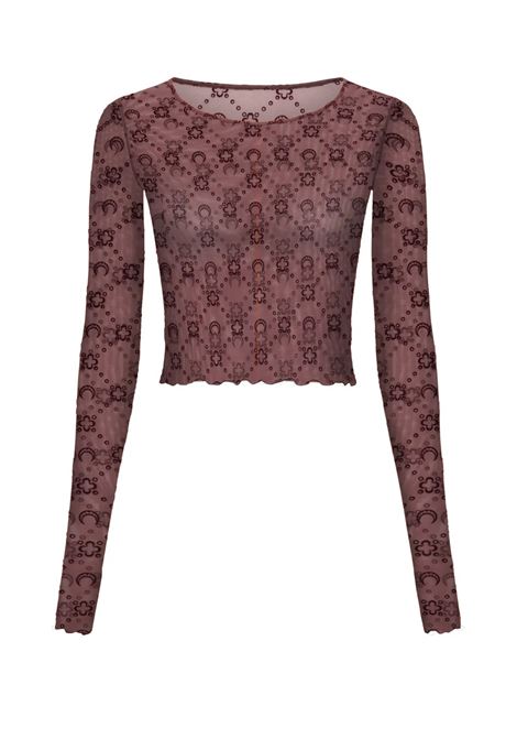 moonogram mesh flock ls cropped top woman aubergine MARINE SERRE | WTS012ACJER0005PU70